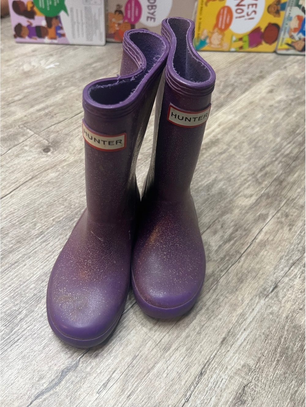 Hunter kids US  12 EU 28 purple glitter rain boots